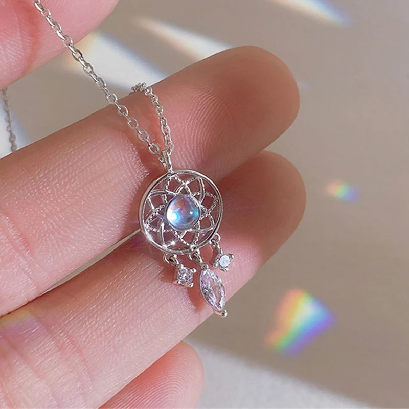 New Fashion Crystal Tassel Moonstone Charm Necklace For Women Teen