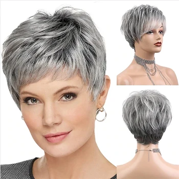 HAIRJOY Synthetic Hair Short Curly Pixie Cut Wigs for Women Pretty Short Gray Wigs Easy Care Wigs 1