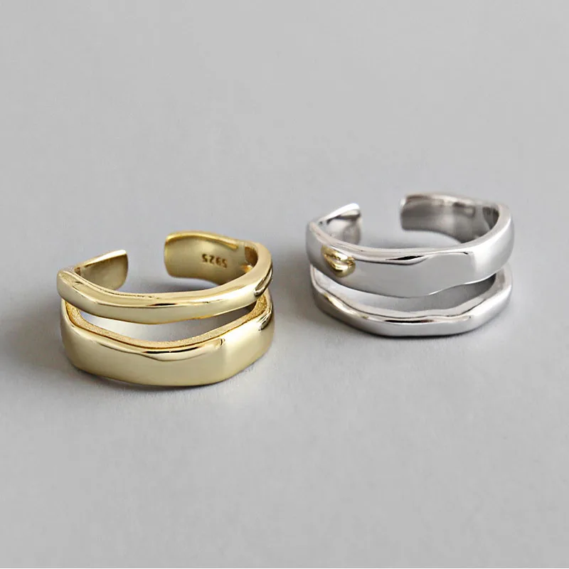 Silver Rings Silver Color Trendy Twist Two Circle Rings for Women Couple Simple Geometric Handmade Jewelry Adjustable