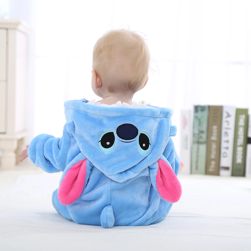 MINISO Baby Stitch Flannel Pajamas Boys Girls Animal Blanket Sleepers Children Hooded Jumpsuits Kids Onesies Newborn Pyjamas