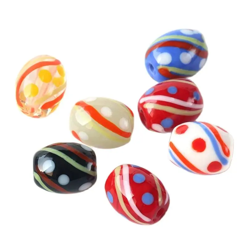 5pcs Handmade Strips Patterns 15x13mm Oval Lampwork Glass Loose Beads for Jewelry Making DIY Crafts Findings