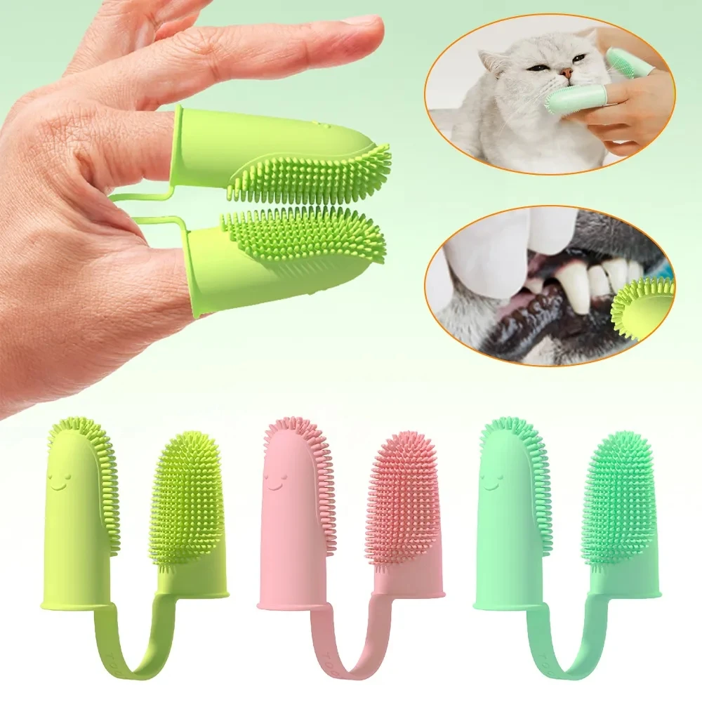 Cat/Dog Two Fingers Toothbrush Pet Teeth Clean Bad Breath Care TPR Tooth Brush Clean Tool