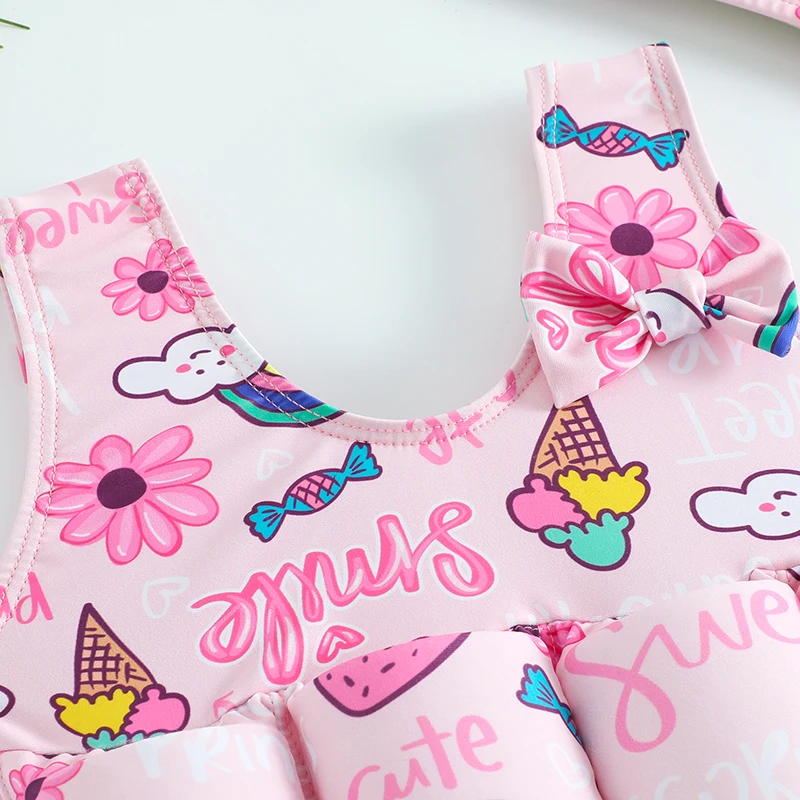 One Piece Swimsuit Children Swimsuit Children Swimsuits Buoyancy Girl Swimsuit 1-5 Years Children Floating One Pieces+Cap New Summer Sleeveless Toddler Infant Girls