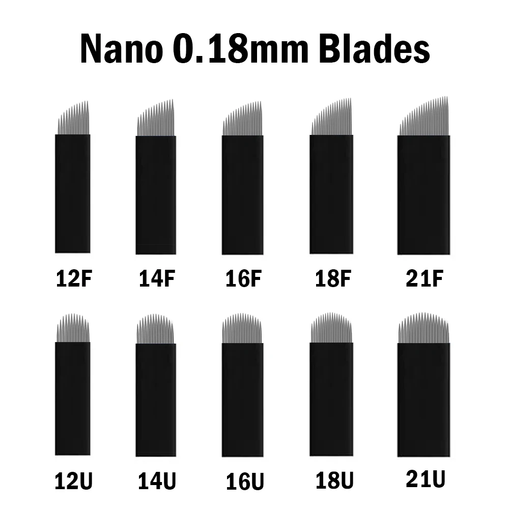 50pcs/Box Black 0.18mm Microblading U Shape Needles Permanent Makeup Tattoo Eyebrow Manual Nano Blades Needles 50pcs nano blades microblading 0 18mm tebori blades needles tattoo needles permanent makeup needle 12 14 16 manual eyebrow blade