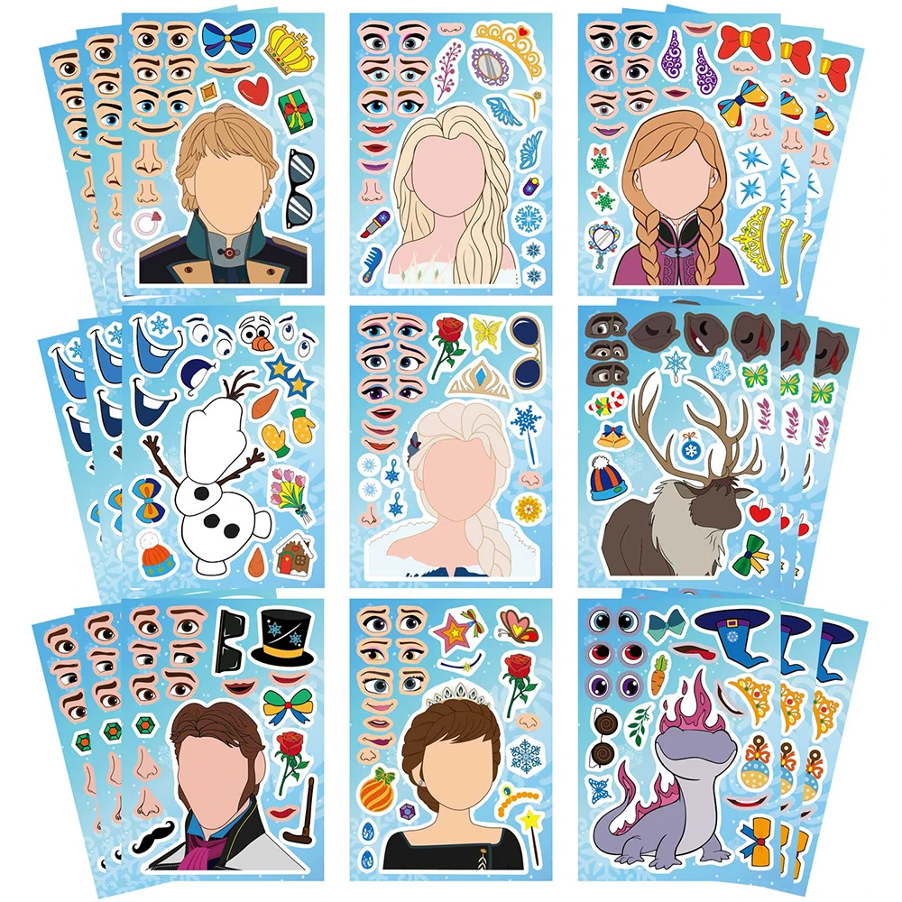 8/16 Fogli Disney Frozen Puzzle Stickers Game Crea Un Viso Crea Il Tuo Elsa Olaf Anna Kids Toy Assemblare Jigsaw Children Party