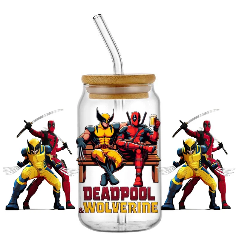 Minoso Cartoon Funny Deadpool UV DTF Decal Wolverine Wrap For 16oz Libbey Glass Can Cup uvdtf Coffee Car Sticker