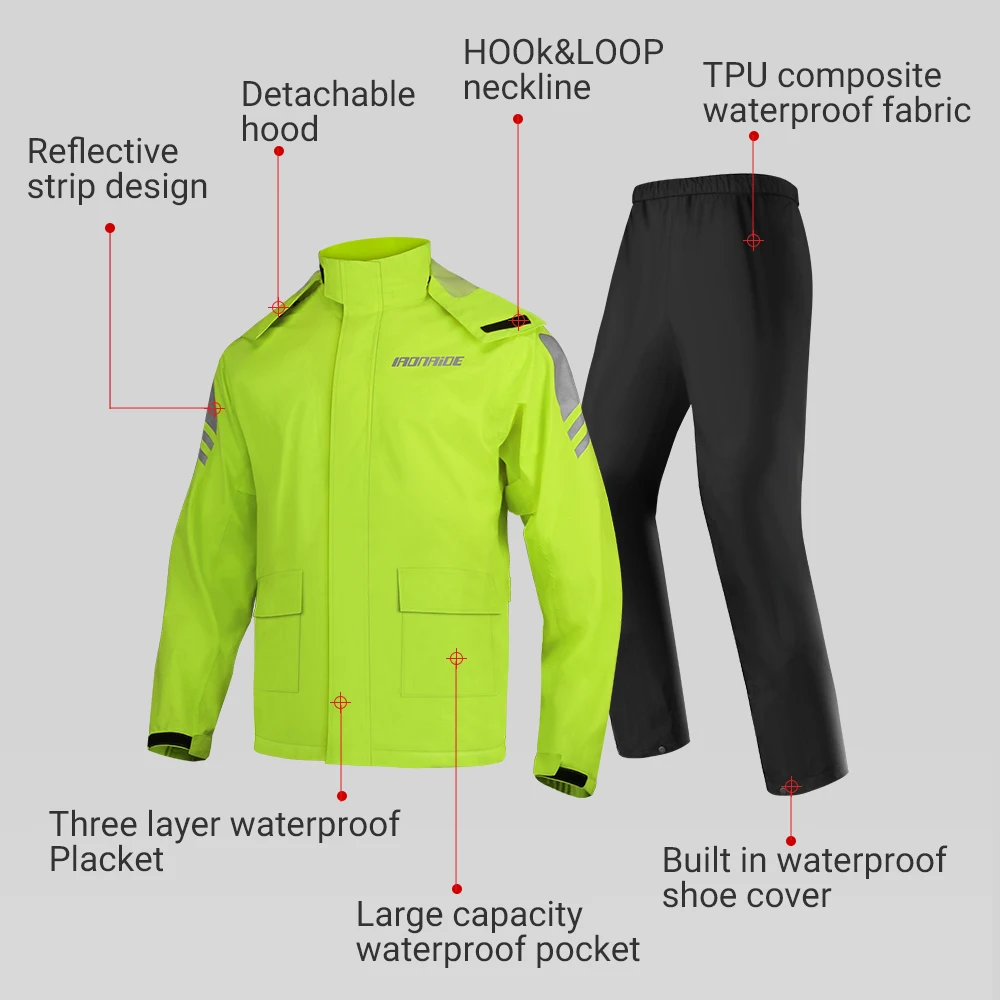 Waterproof Motorcycle Jacket Reflection Motorbike Riding Raincoat Rain Cover Motorcycle Raincoat Outdoor Hooded Sleeve