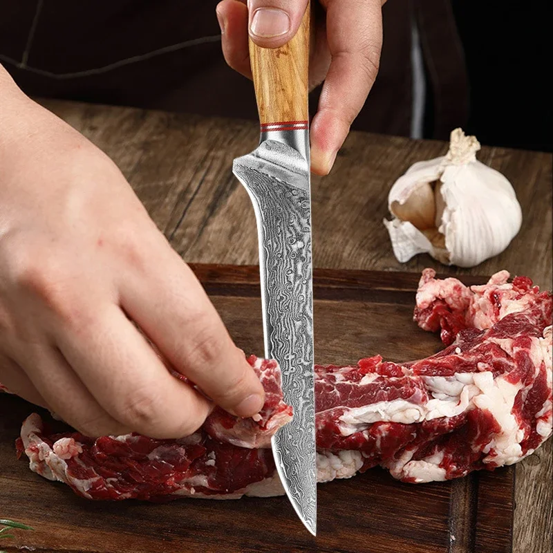 Ikura Pro Damascus Kitchen Knife Large Meat Cutting Knife Straight Blade
