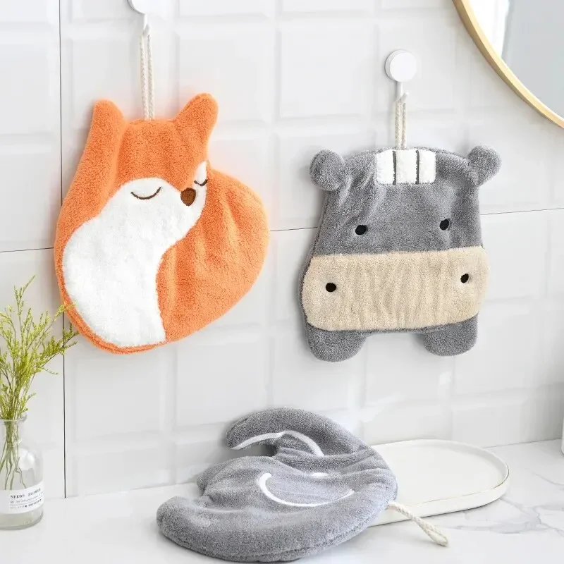 New Cartoon Little Fox Towel Cute Children Hang Type Thickened Absorbent Hand Cloth Bathroom Quick-drying Cloth 1