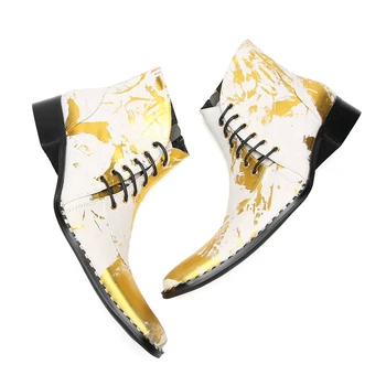 Stivaletti punk stile britannico da uomo Stampa scarpe Chelsea stringate con punta a punta da uomo Stivaletti corti in vera pelle Scarpe da uomo di moda 1