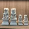 Pair of Peking Fu Foo Dogs Statues White Marble Jade Feng Shui Decor 11Cm/4.3In 1