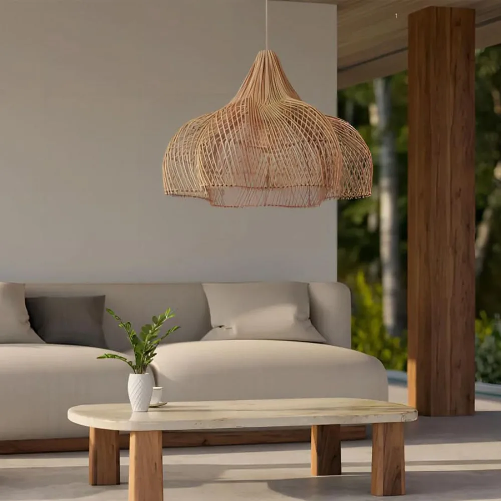 Japanese Style Wabi-sabi Retro Rattan Chandelier Creative Living Room Restaurant Box Pendants LIghts Hotel Living Room Lamps LED