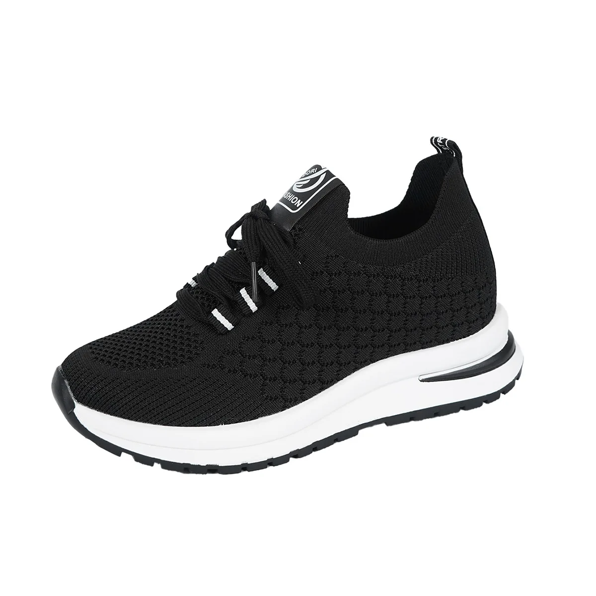 Women's Casual Lace-up Shoes Summer New Style Heightening Anti-Slip Thick Heel Knitting Mesh Rubber Bottom Sneakers