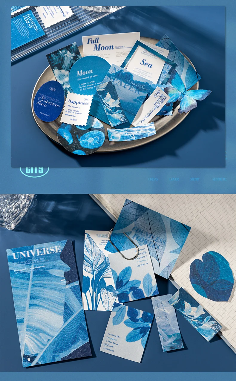 30 Stück blaue funkelnde Aufkleber INS Landschaft Aufkleber dekorative Stick Etiketten Tagebuch Album handgefertigtes Scrapbooking-Material – Detail 8