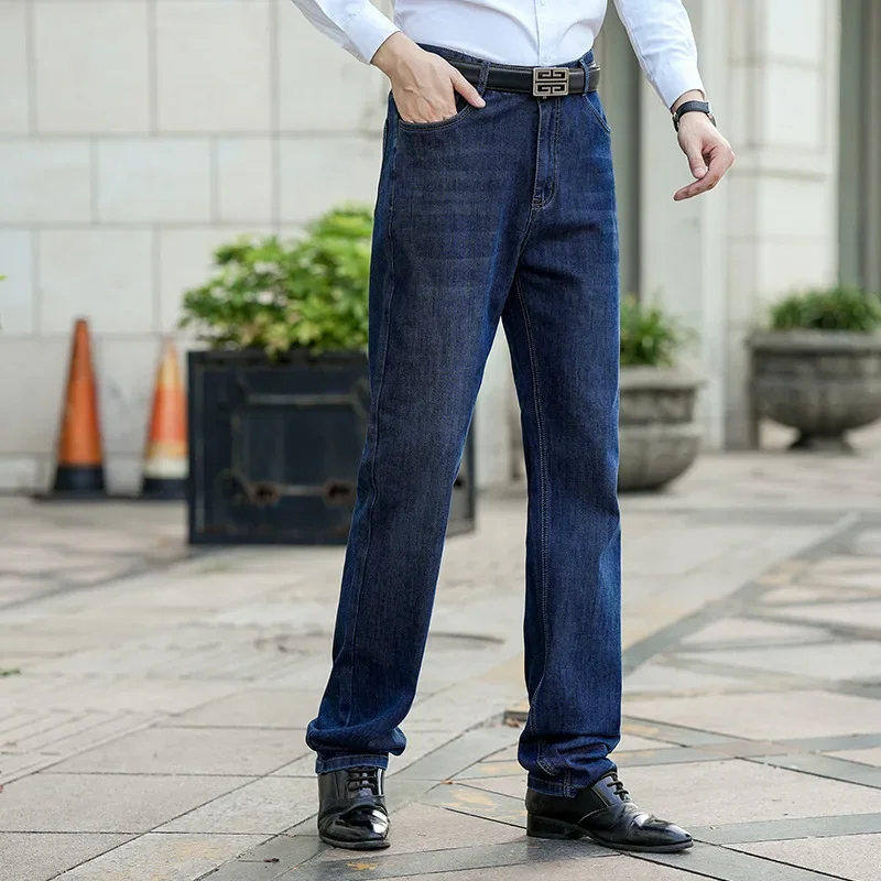 Men's Jeans Big Tall Straight Leg High Waist Black Jeans Male Classic Extra Lengthen Long Length Stretch Denim Trousers Men