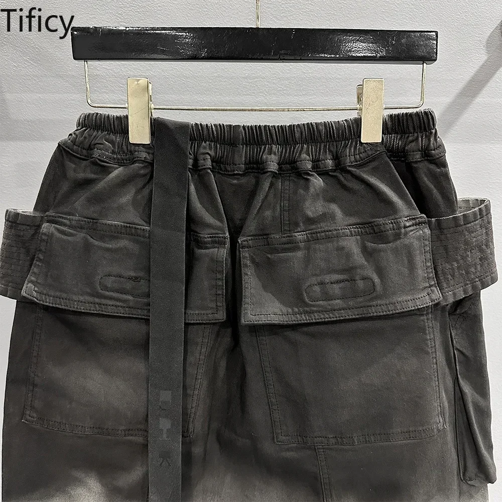 High street Wash Men's Dark Owens Style Workwear with Dual Ring Wash and Gradient Drop Off Haren Five Point Casual Shorts 4