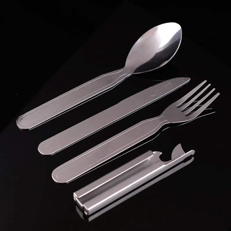 Description Picture 2 of itemPortable Stainless Steel Dinnerware Set: 4pcs/set Fold Knife, Spoon, Fork for Camping and Cooking