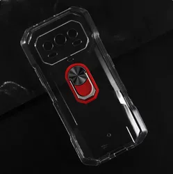 Enhanced Ring Holder TPU Soft Silicone Phone Case with Back Bracket for Armor 27 Pro (Transparent C Red)