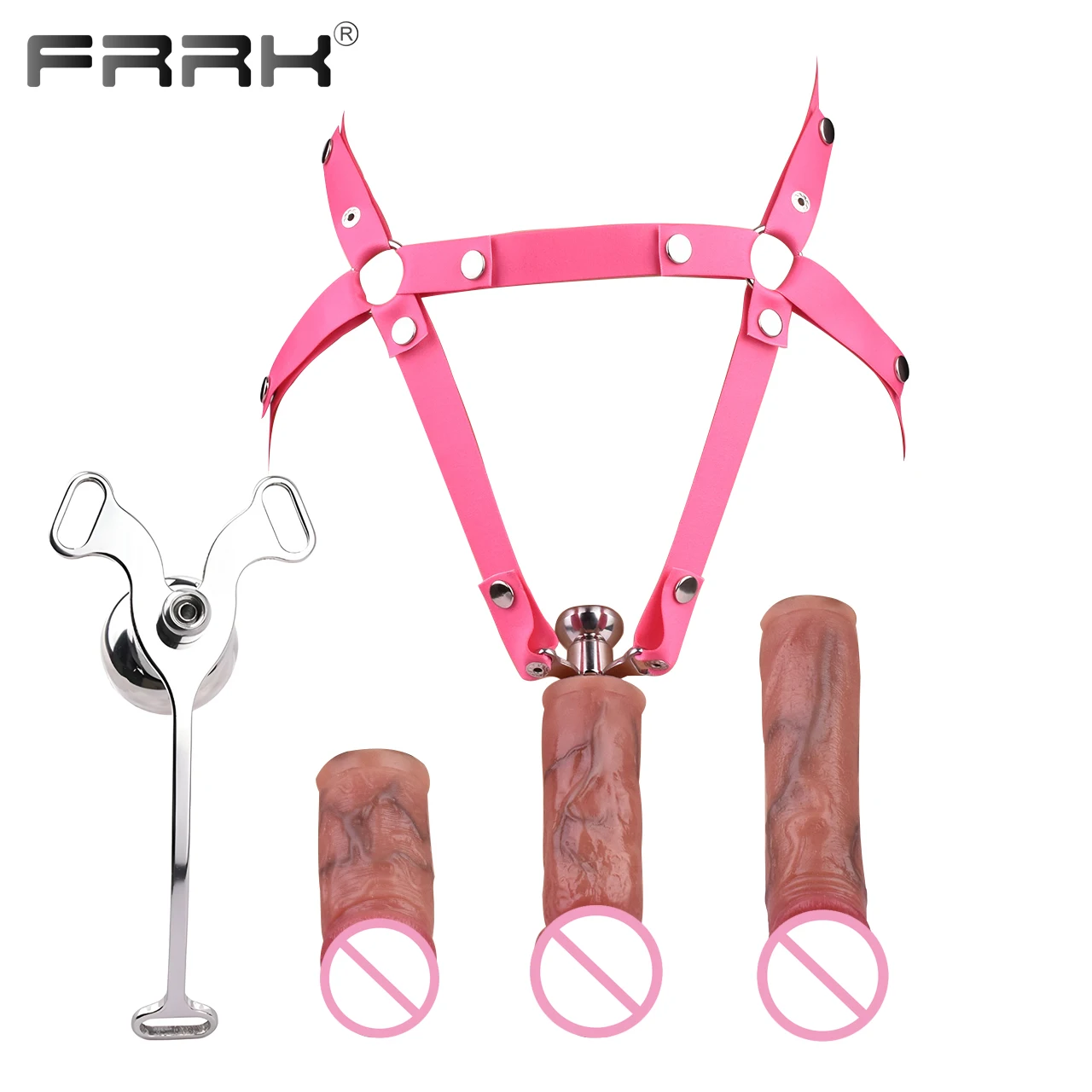 FRRK Flat Male Chastity Cage Device Silicone Dildo Head Stainless Steel Negative Cock Lock Intimate BDSM Belt Sex Toys Men penis chastity cage chastity lock sex toy chastity cage accessory male female sex toy