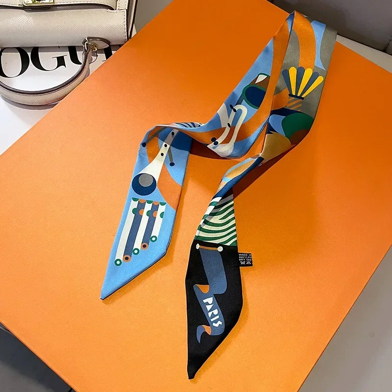 Fashion Skinny Scarf Women Luxury Brand Twill Printing Tie Bag Handle Ribbon Hair Band Women's Headscarf New Design Silk Scarves 6
