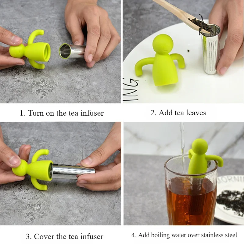 Tea Infuser Creative Humanoid Tea Glass Infuser 304 Stainless Steel Silicone Glass Filter Mesh