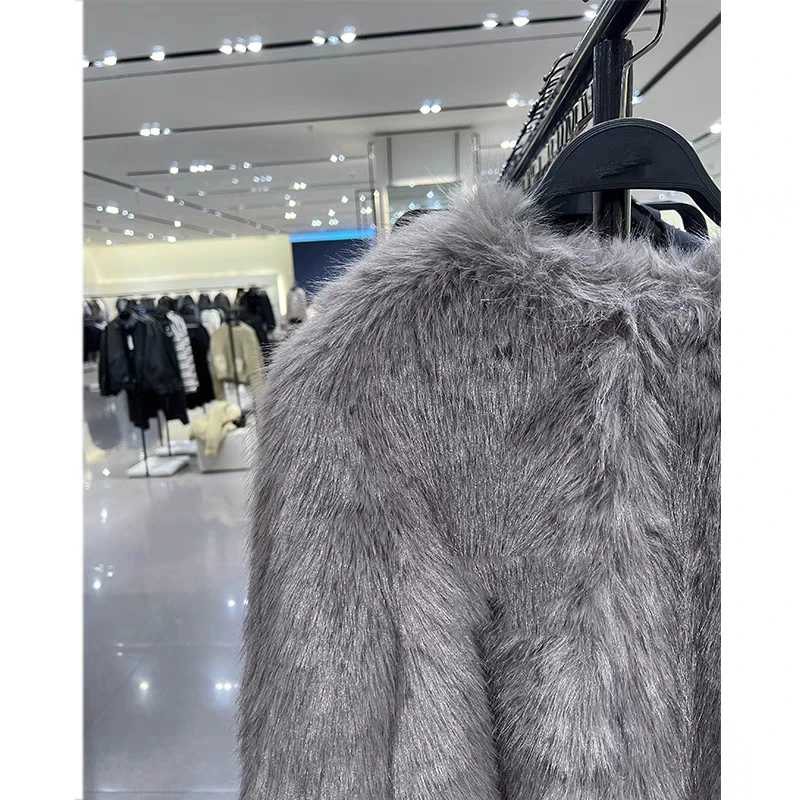 Spring Women's Cardigan Jacket Round Neck Pocket Fur Coat Solid Loose Suede Jacket Streetwear Vintag Outerwear 3