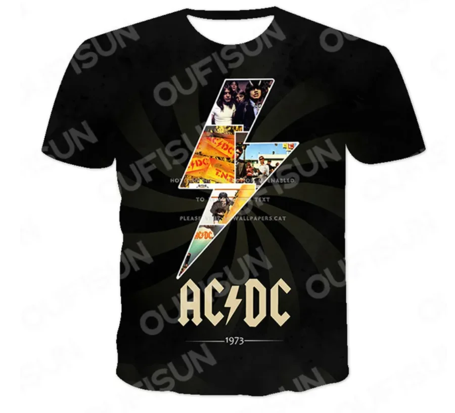 3D tren cetak AC DC Pop Rock mode jalan pria kasual O leher lengan pendek kaus