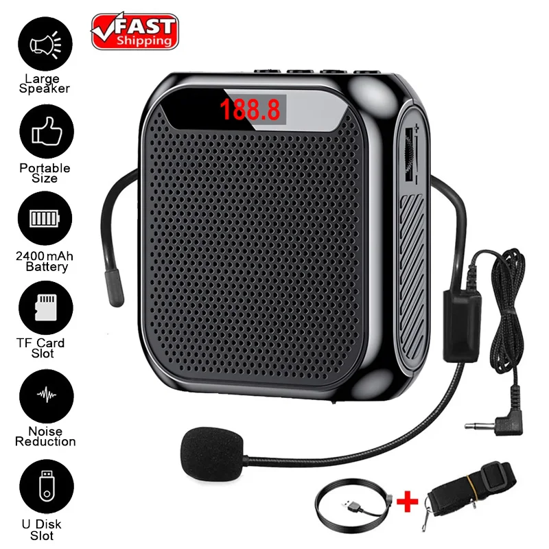 Voice Amplifier Wireless Voice Amplifier 5W Multifunctional Voice Amplifier Wired Handheld Microphone Amplifier Display Surround Sound Teachers Speech meetings