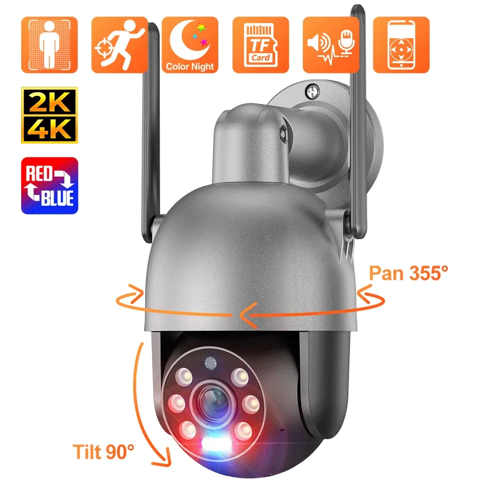 Techage HD 4MP 8MP Wifi Surveillance Camera AI PTZ Human Detection Wireless Color Night Vision Two Ways Audio CCTV System