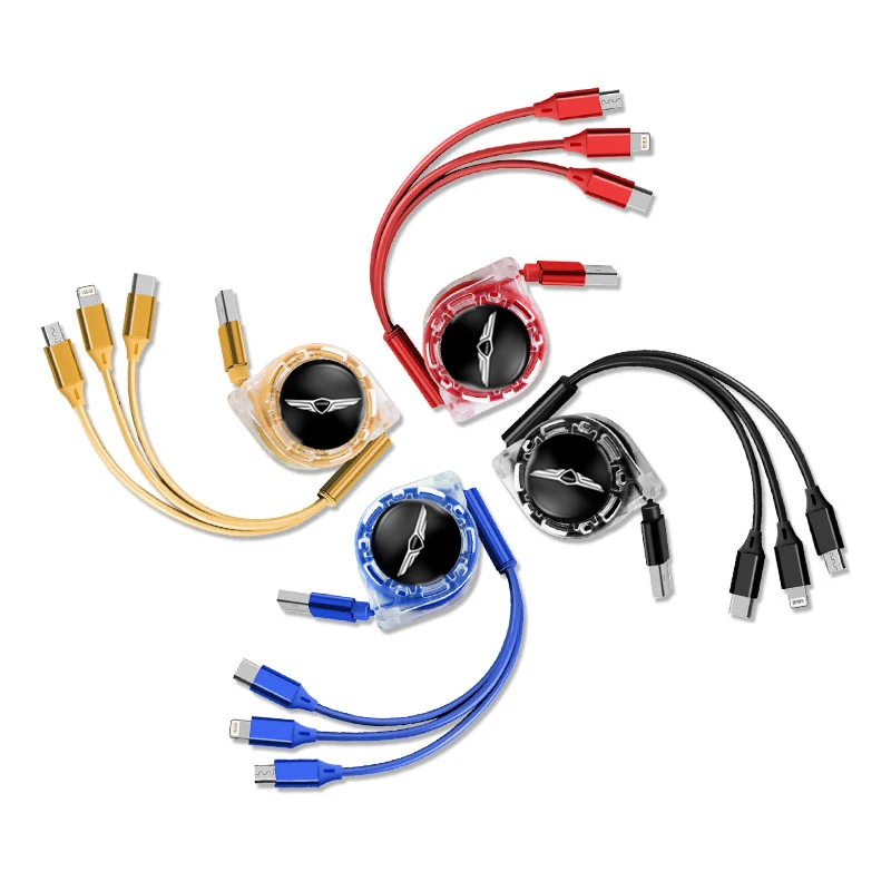 자동차 3 in 1 USB 케이블 타입 C 마이크로 USB 고속 충전 케이블 제네시스 G80 GV70 GV80 액세서리용