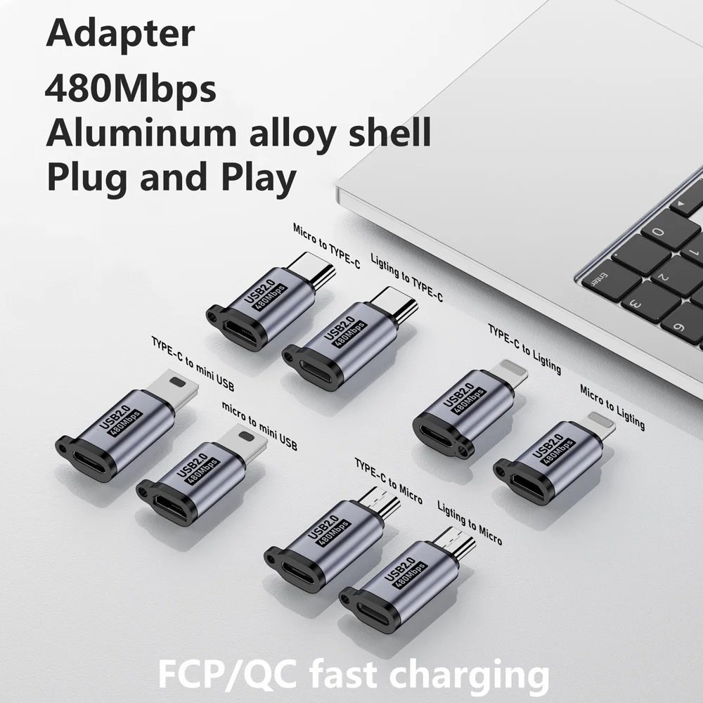 2PCS 휴대 전화 어댑터 유형-C-번개 여성-USB C 남성-마이크로-미니 USB 아이폰 15 14 13 Pro IPad For 