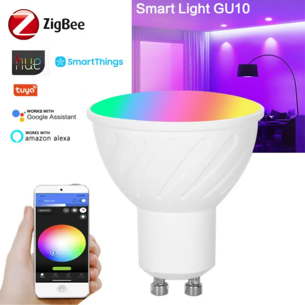 

Светодиодный потолочный светильник Zigbee, светодиодный светильник Rgb с меняющим цвет, теплый, крутой, умный, с несколькими режимами, с голосовым управлением, для домашнего помощника, мощность 5 Вт