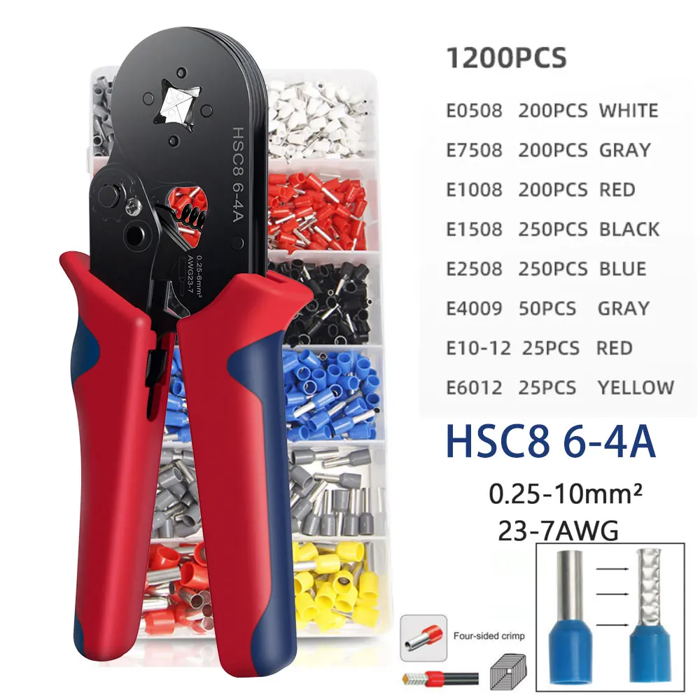 Wire Stripper Tools Multi Functional Tools Electrician Tools Wire Stripper Crimping Tool Kit HSC8 10-6/6-4A Pliers Self-Adjusting 8 Inch Cutter Crimper for Tube Terminal