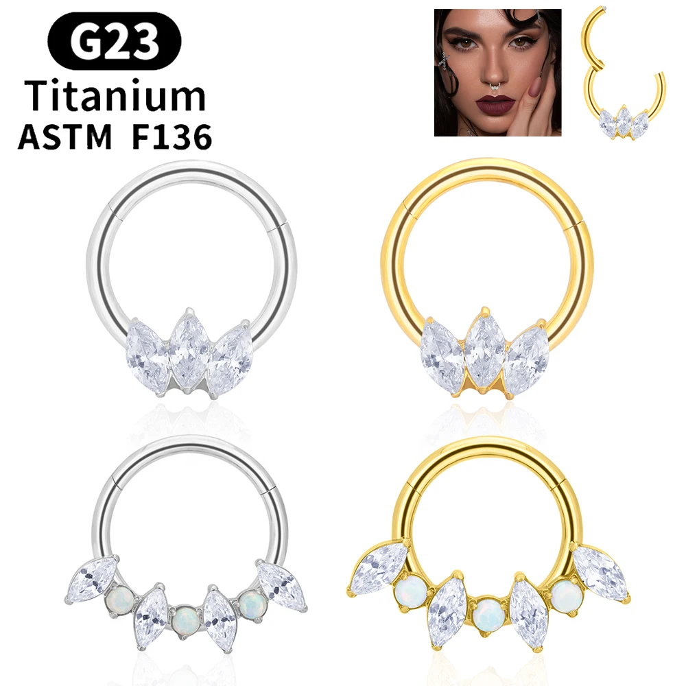 

F136 G23 Titanium Hinged Nose Ring Septum Ring Hoops 16G Round Zircon Women Ear Tragus Cartilage Daith Piercing Earrings Jewelry