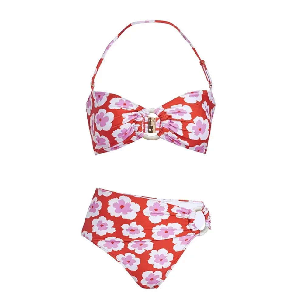 2023 New Bikini Halter Neck Print Split Swimsuit Suit for Women Beach Suit Beachwear Cover Up Print Swimwear Suit Fashion