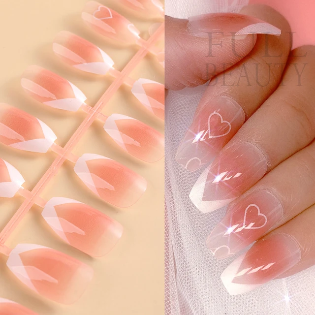 Upgrade Your Look With 24pcs Adhesive Wearable Nail Stickers, Cute Colorful  French Manicure Fake Nails, Square Shape, Including 1pc Nail File And 1pc  Nail Tape, Create Charming Charm