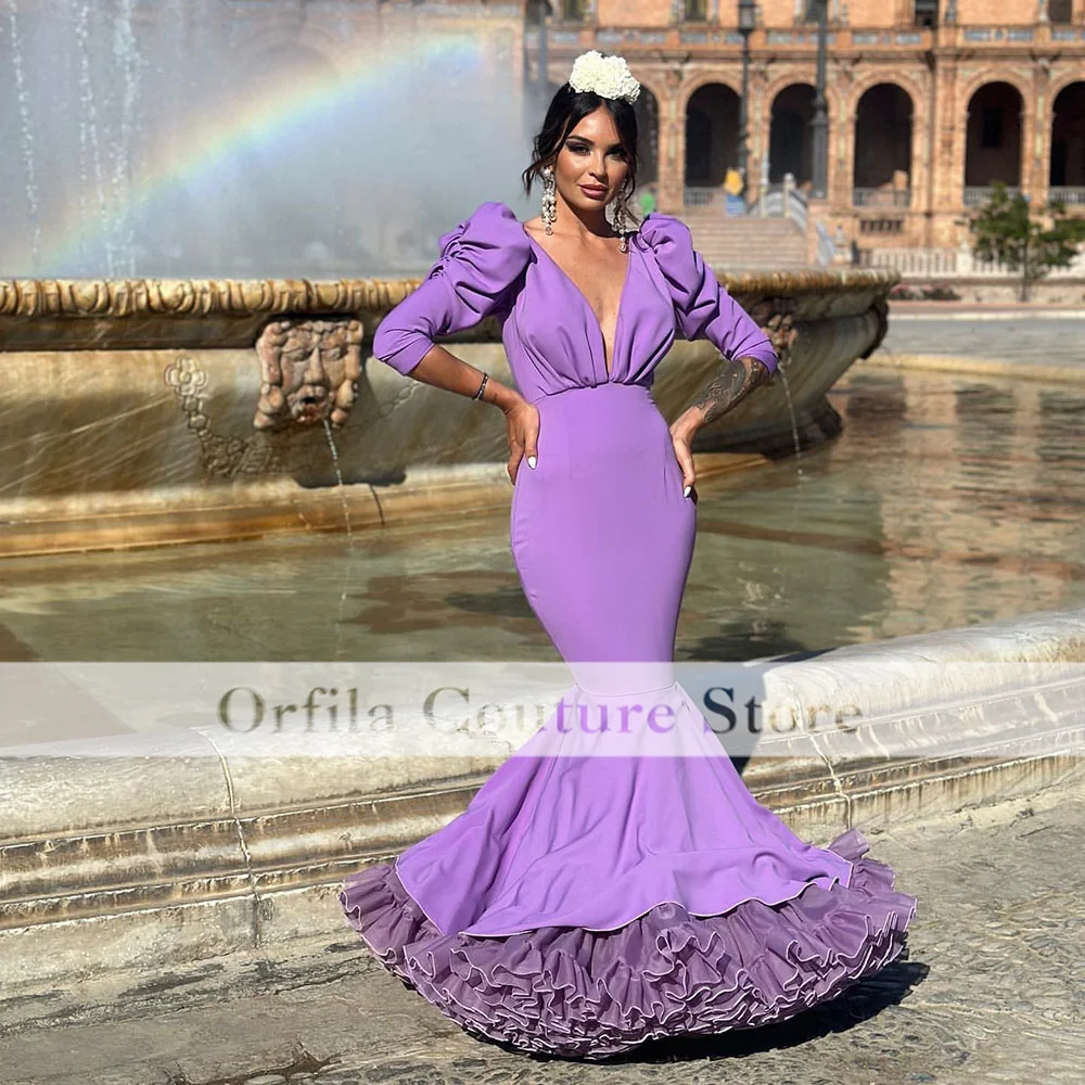 Purple Flamenca Evening Dress 2023 Ruffles Skirt Long Spanish Style Prom Dance Dresses Ceremony Party Gowns for Women