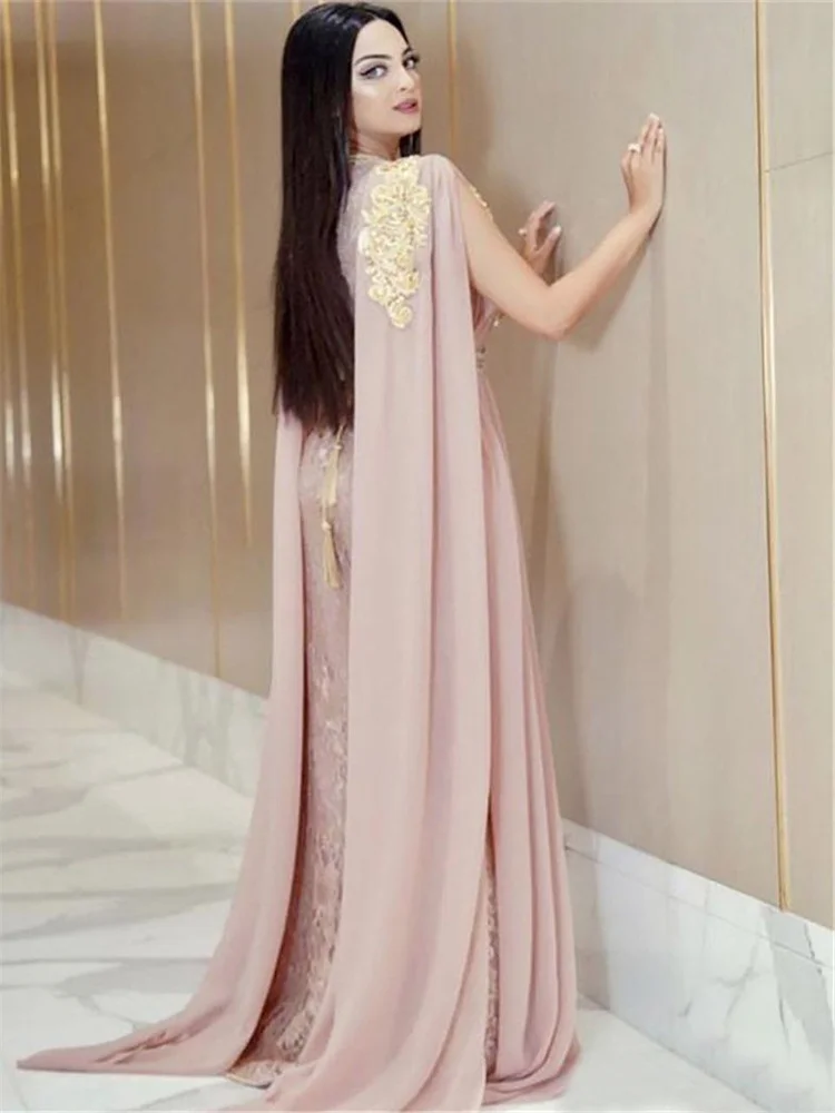 Luxury Beaded Long Muslim Celebrity Prom Dresses Dubai Moroccan Kaftan Chiffon V Neck Sleeveless Formal Occasion Dresses