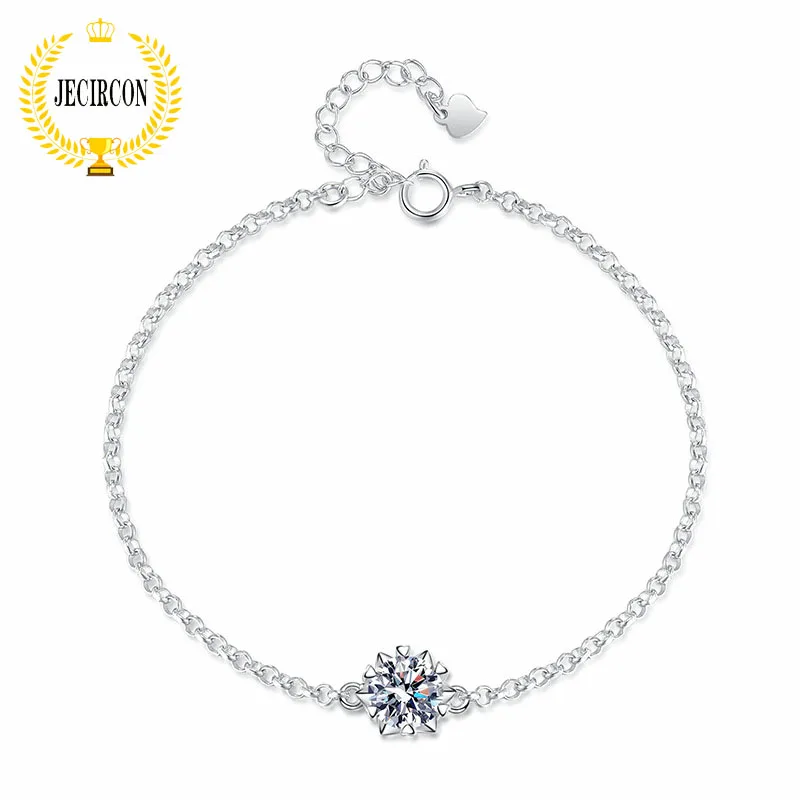 Jecircon-Braccialetto Moissanite Lucido Per Donna 100% 925 Sterling Silver Stella A 6 Punte 1 Carato Singolo Diamante Gioielli Di Moda Regalo