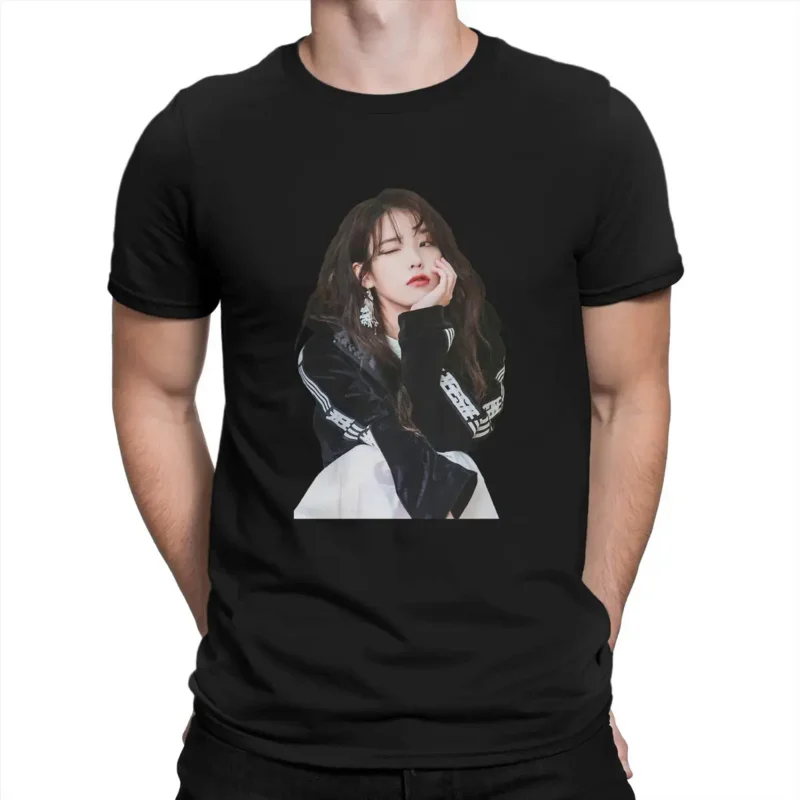 

IU Black Classic Man's TShirt Korean Singer-Songwriter Crewneck Short Sleeve 100% Cotton T Shirt Funny High Quality Birthday