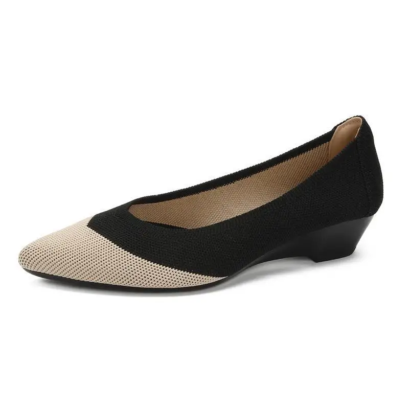 thumbnail image 1 of Zapatos de mujer de punta puntiaguda de punto, estilo princesa reina, zapatos individuales, 1 of 4