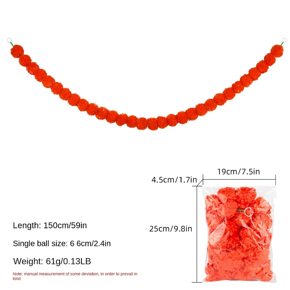 Marigold Garland 1.5m/5 feet Long Strands Artificial Marigold Flowers Indian for Pooja Wedding Halloween Christmas Events Decor