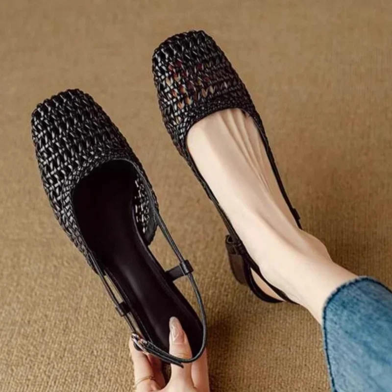 Women Sandals Comfortable Sandals Women High Heels Versatile Solid Color Summer Sandals Women's Pointed Toe Shoes Covered Toe Shoes Fashion Hollow High Heels