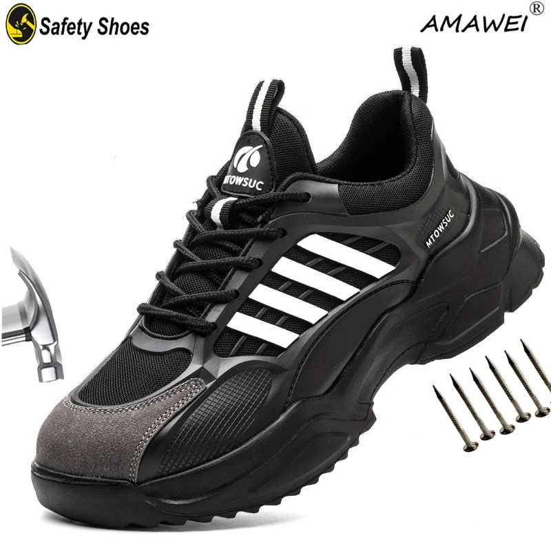 

AMAWEI Men Women Safety Shoes Puncture-Proof work Shoes Steel Toe Cap Anti-smash Indestructible Shoes Cushion Protective Sneake