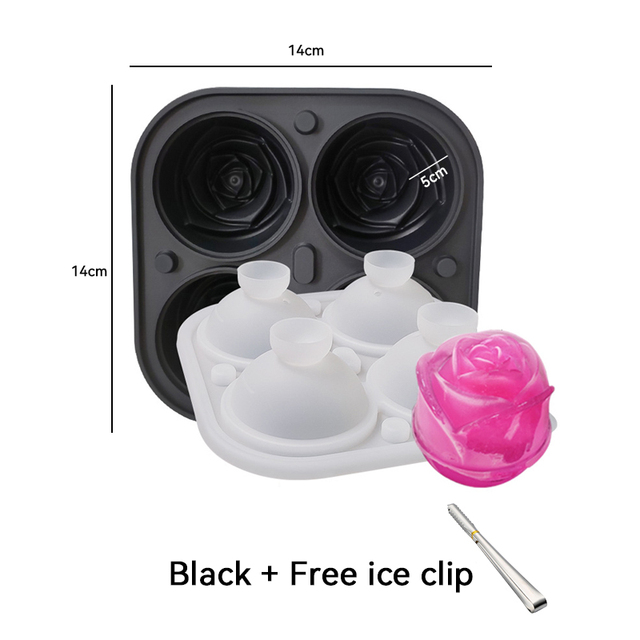 Cube Silicone Rose Shape with clip Icecream Mold Tray 3D Big Ice Cream Ball Maker Reusable Whiskey Cocktail Mould Bar Tools