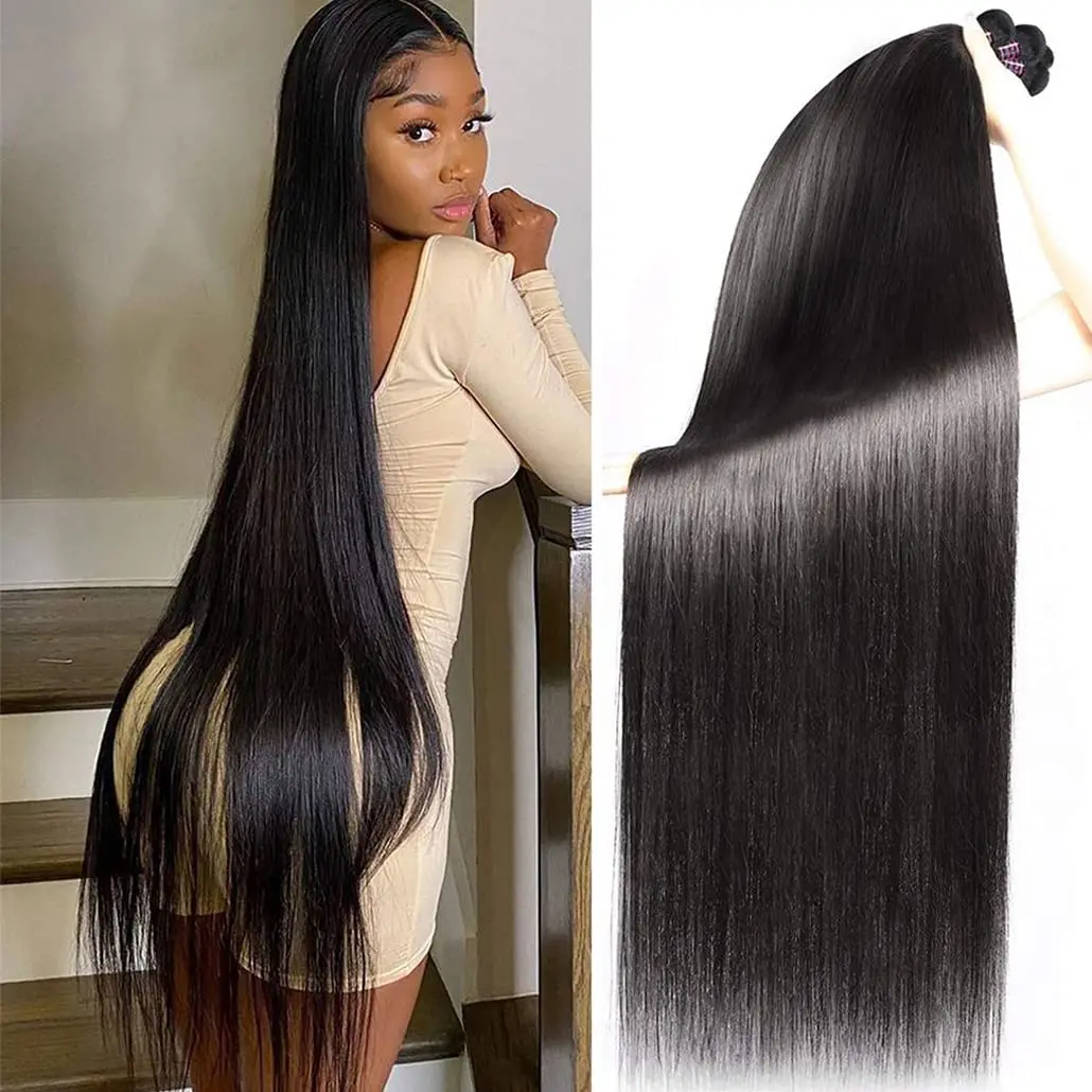 Straight Human Hair Bundles 1/3/4 Piece Brazilian Human Hair Extension Natural Weave Black 1B 24 26 28 30 Inch for Black Women