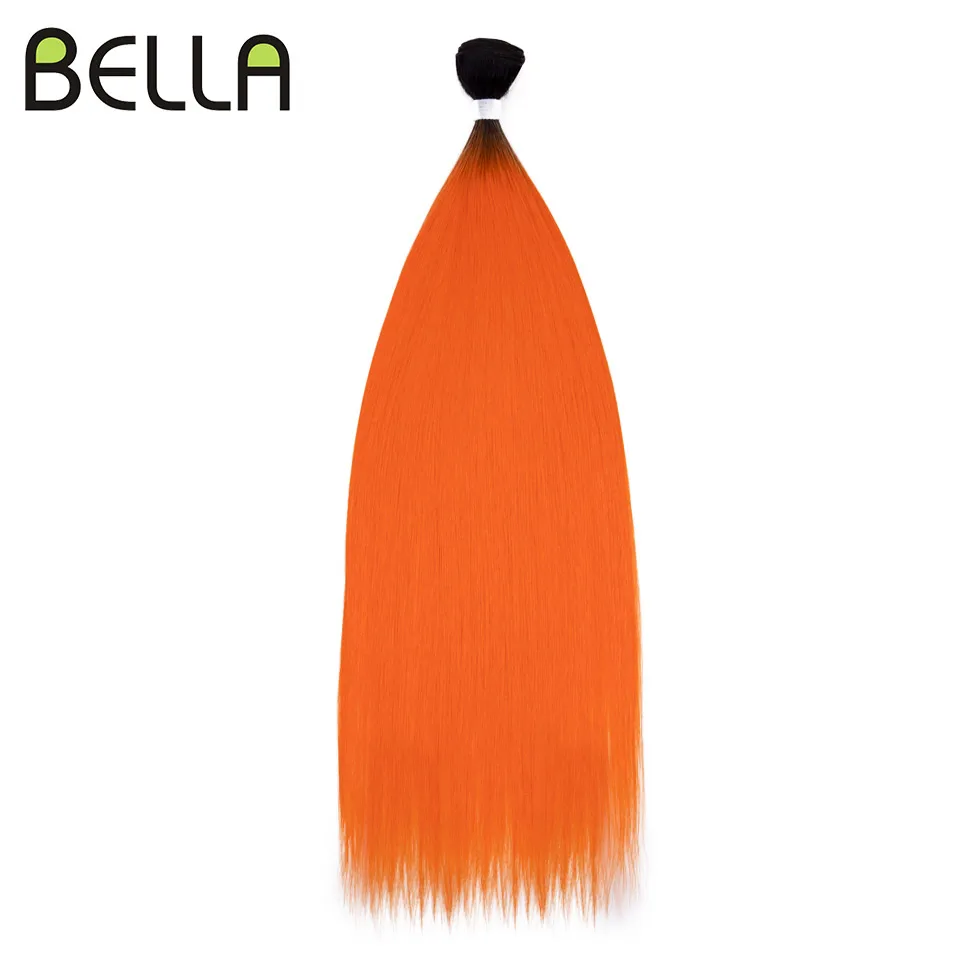 Bella Yaki Straight Hair Bundles hair extensions 36 Inch Synthetic Hair Ombre Orange Weave High Temperature Fiber Ponytail Extensions