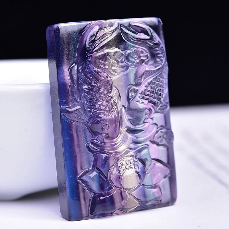 

Подвеска из натурального флюорита ручной работы, модное ювелирное изделие из бутика, ожерелье с цветным лотосом для мужчин и женщин, подаро...