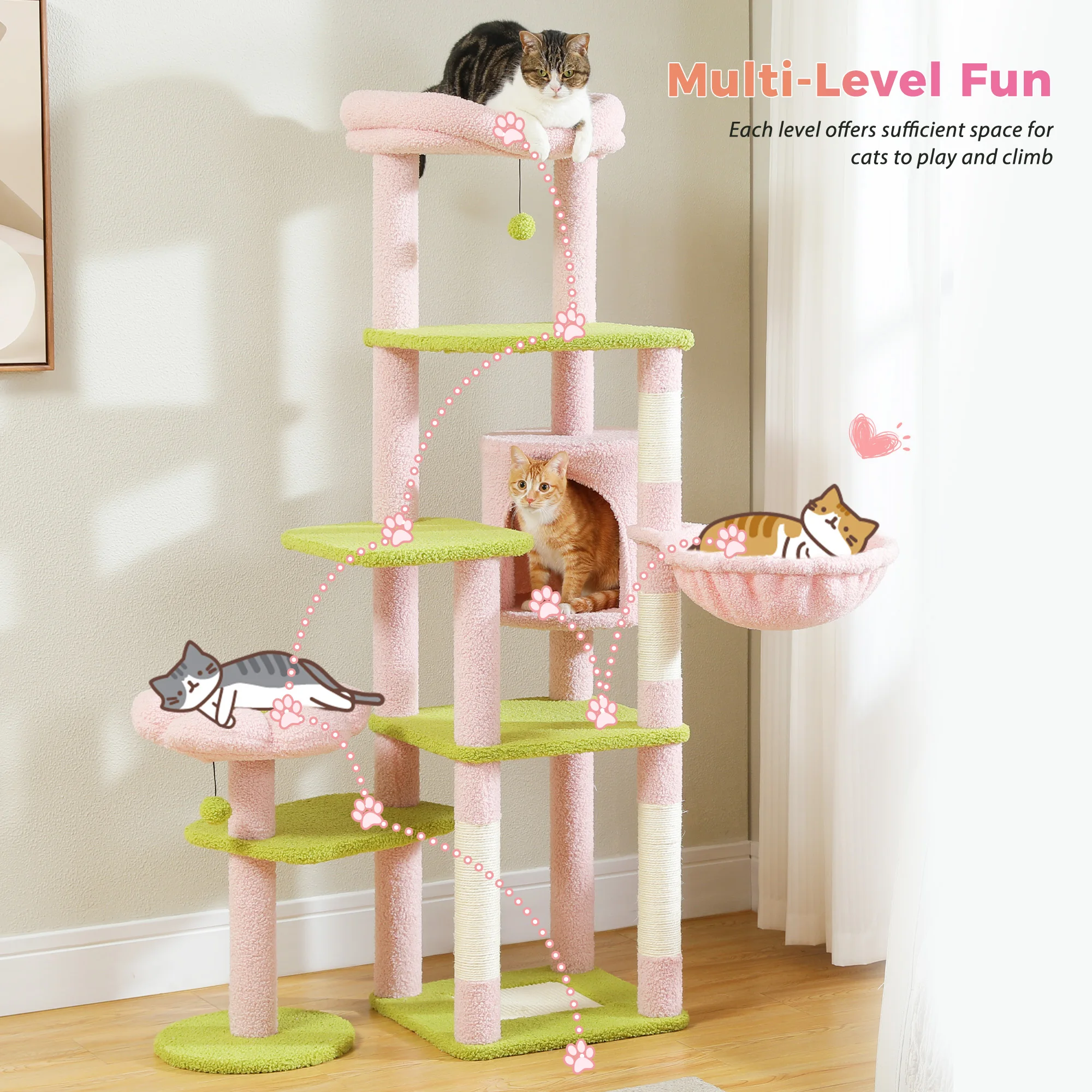 

Tall Cactus Cat Tree for Large Cat Multi-Level Cat Tower for Indoor Cats Cat Condo with Large Hammock Scratching Post 2 Perches