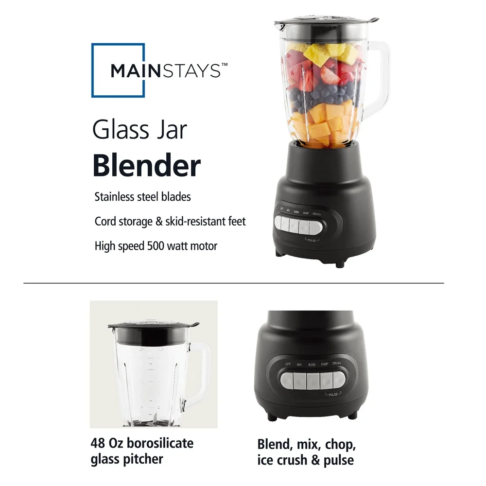 5-Speed Blender with 48oz Glass Jar & Stainless Steel Blades 3